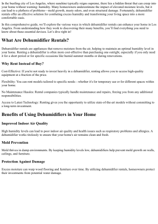 Transform Your Space: How Dehumidifier Rentals Can Enhance Your Home in Los Ange