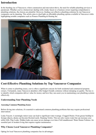 Cost-Effective Plumbing Solutions by Top Vancouver Companies