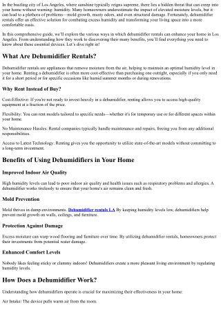 Transform Your Space: How Dehumidifier Rentals Can Enhance Your Home in Los Ange