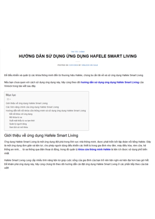 HƯỚNG DẪN SỬ DỤNG ỨNG DỤNG HAFELE SMART LIVING