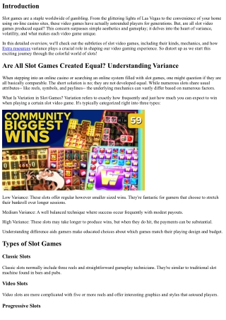 Are All Slot Gamings Produced Equal? Recognizing Variance