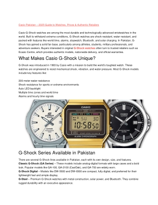 Casio Pakistan – 2025 Guide to Watches, Prices & Authentic Retailers