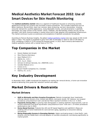 Medical Aesthetics Market Insights 2032: Industry Consolidation & M&A Activity