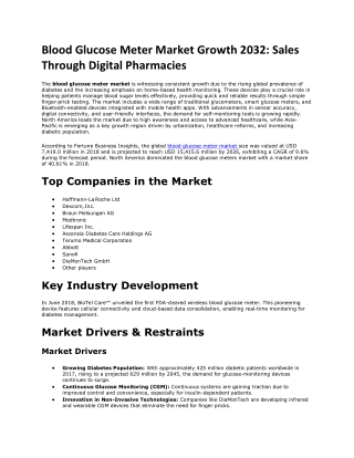 Blood Glucose Meter Market Insights 2032: Insurance Coverage Expansion