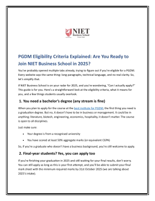 PGDM Eligibility Criteria Explained Are You Ready to Join NIET Business School in 2025