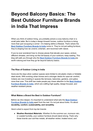Beyond Balcony Basics: The Best Outdoor Furniture Brands in India That Impress
