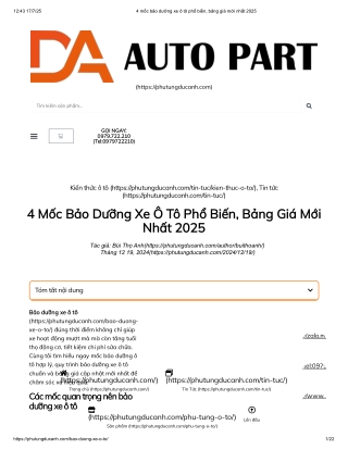 4 mốc bảo dưỡng xe ô tô phổ biến, bảng giá mới nhất 2025