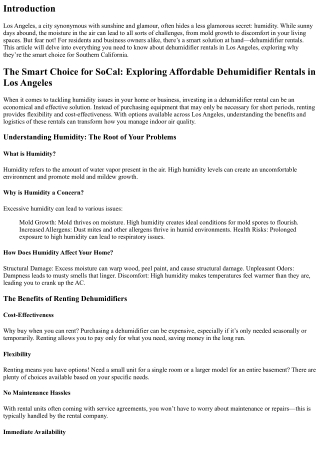 The Smart Choice for SoCal: Exploring Affordable Dehumidifier Rentals in Los Ang