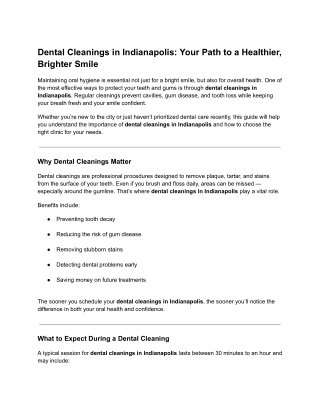 Dental Cleanings in Indianapolis: Your Path to a Healthier, Brighter Smile