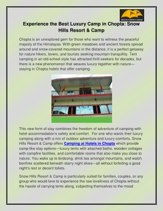 Camping at Hotels in Chopta