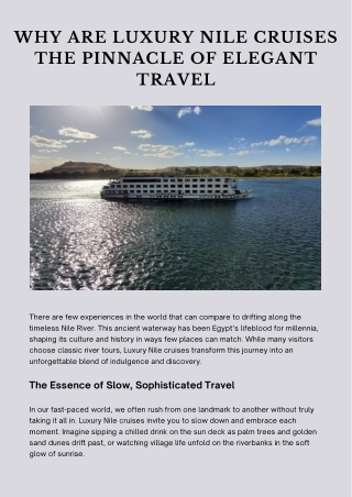Why Are Luxury Nile Cruises the Pinnacle of Elegant Travel