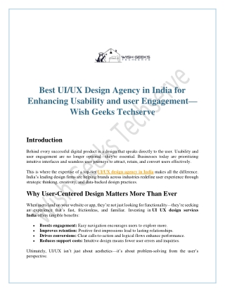Best UI UX Design Agency in India for Enhancing Usability and user Engagement—Wish Geeks Techserve