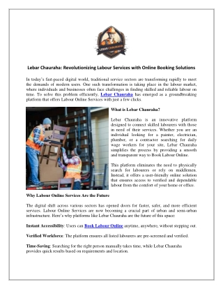 Lebar Chauraha Revolutionizing Labour Services with Online Booking Solutions