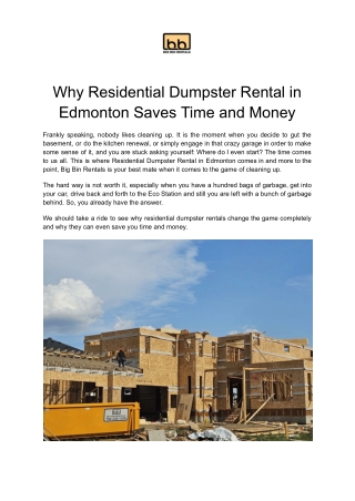 Why Residential Dumpster Rental in Edmonton Saves Time and Money