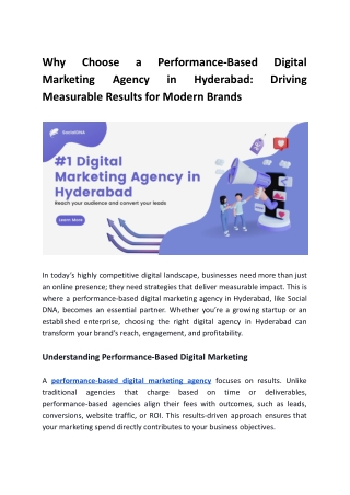 Why Choose a Performance Based Digital Marketing Agency in Hyderabad