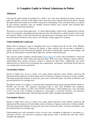 A Complete Guide to School Admission in Dubai