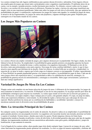 Descubre Los Juegos Más Top En Los Casinos