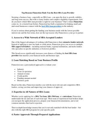 Top Reasons Finnection Finds You the Best SBA Loan Provider