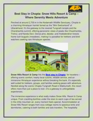Best Stay in Chopta