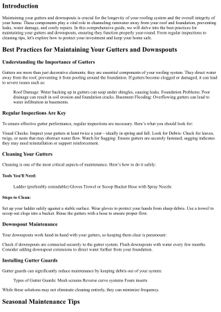 Best Practices for Maintaining Your Gutters and Downspouts