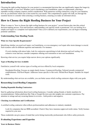 How to Choose the Right Roofing Business for Your Project