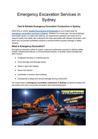 Emergency Excavation Services in Sydney