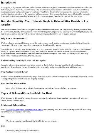 Beat the Humidity: Your Ultimate Guide to Dehumidifier Rentals in Los Angeles