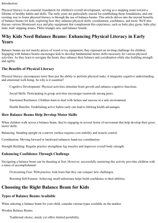 Why Kids Need Balance Beams: Enhancing Physical Literacy in Early Years