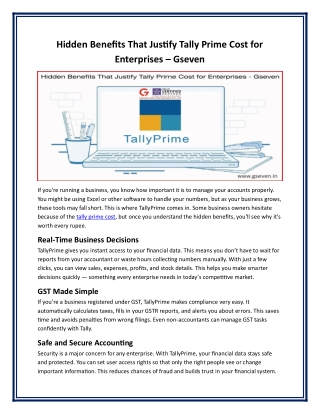 Hidden Benefits That Justify Tally Prime Cost for Enterprises – Gseven
