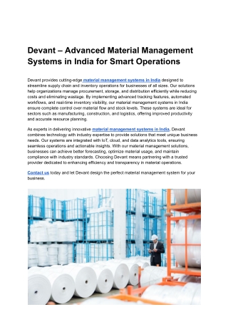 Devant – Advanced Material Management Systems in India for Smart Operations