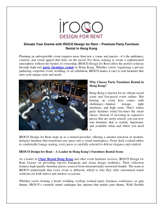 Elevate Your Events with IROCO Design for Rent – Premium Party Furniture Rental in Hong Kong
