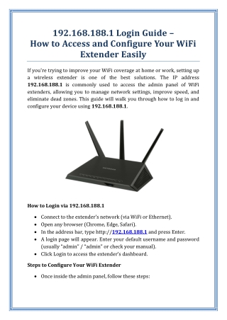192.168.188.1 Login Guide – How to Access and Configure Your WiFi Extender Easil