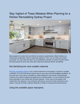 Stay Vigilant of These Mistakes When Planning for a Kitchen Remodelling Sydney Project