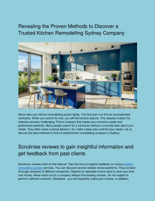 Revealing the Proven Methods to Discover a Trusted Kitchen Remodelling Sydney Company