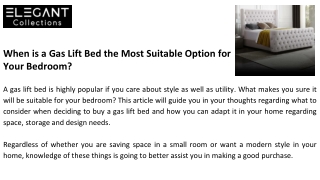 When is a Gas Lift Bed the Most Suitable Option for Your Bedroom?