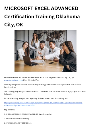 MICROSOFT EXCEL ADVANCED Certification Training Oklahoma City, OK