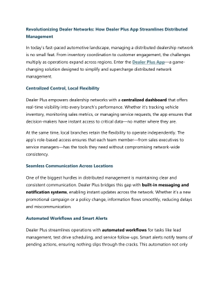 Revolutionizing Dealer Networks - How Dealer Plus App Streamlines Distributed Management