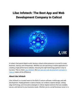 Lilac Infotech_ The Best App and Web Development Company in Calicut