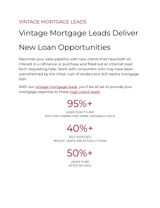 VINTAGE MORTGAGE LEADS
