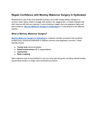 Mommy Makeover Surgery In Hyderabad