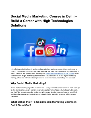 Social Media Marketing Course in Delhi – Build a Career with High Technologies Solutions