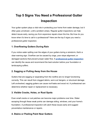 Top 5 Signs You Need a Professional Gutter Inspection