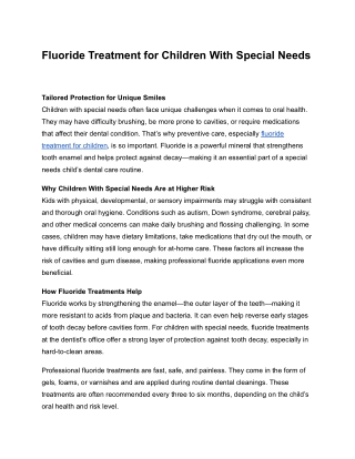 Fluoride Treatment for Children With Special Needs