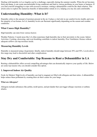 Stay Dry and Comfortable: Top Reasons to Rent a Dehumidifier in LA
