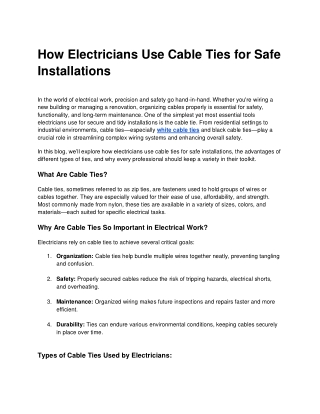 How Electricians Use Cable Ties for Safe Installations