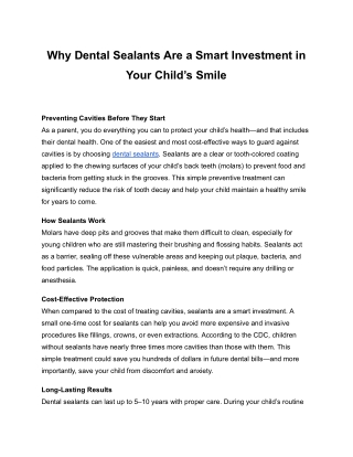 Why Dental Sealants Are a Smart Investment in Your Child’s Smile
