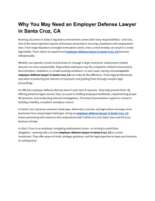 Why You May Need an Employer Defense Lawyer in Santa Cruz, CA