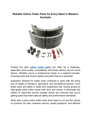 Reliable Online Trailer Parts for Every Need in Western Australia
