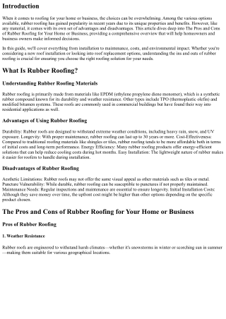 The Pros and Cons of Rubber Roofing for Your Home or Business