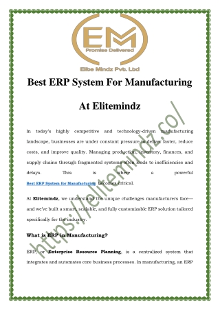 Best ERP System for Manufacturing | Elitemindz